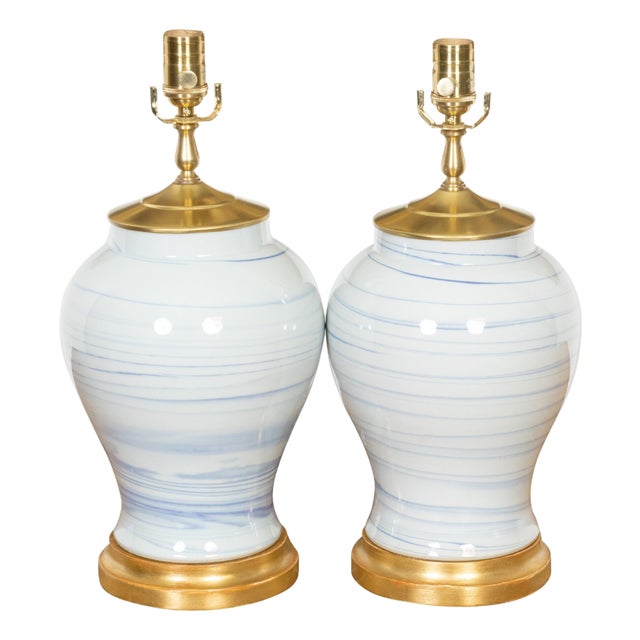 Asian Modern Porcelain Vases Table Lamps - Pair For Sale