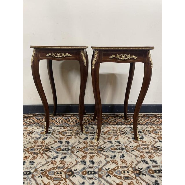 French Style Painted Side Tables with Brass Details, Set of 2 For Sale - Image 6 of 6