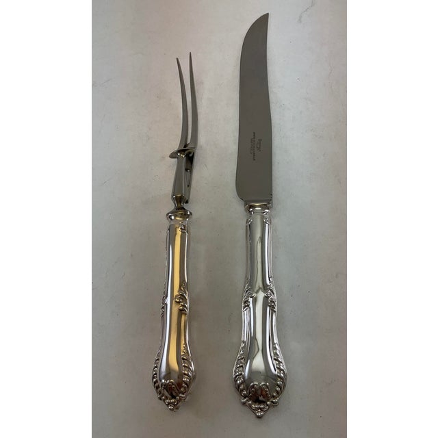 Traditional The Finest, Silver Plated Pair Carving Set, Carving Fork & Carving Knife, Chesterfield. For Sale - Image 3 of 12