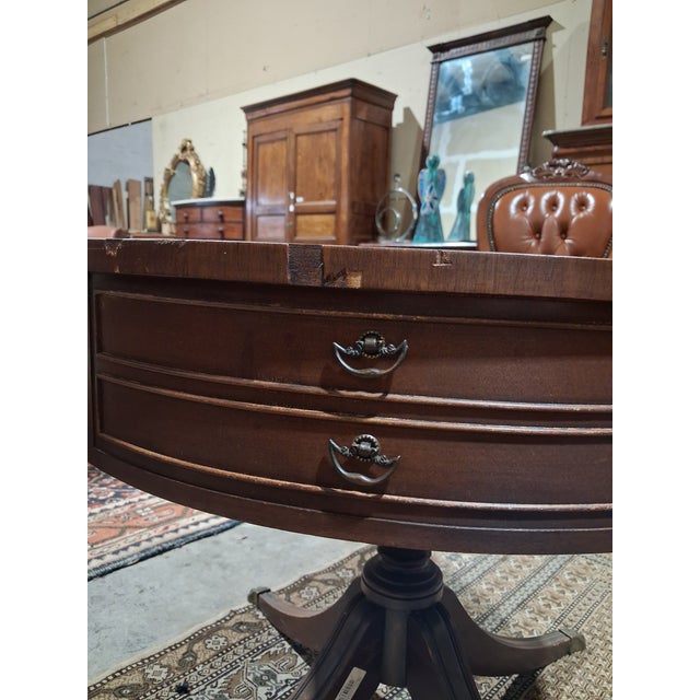 Traditional Late 20th Century Regency Style Leather Top Drum Table With Lion Head Hardware For Sale - Image 3 of 6