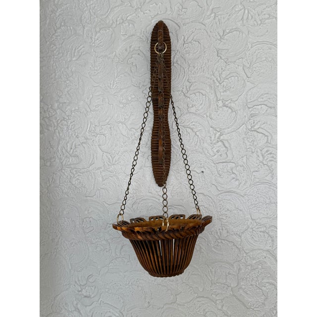 1960s Rattan Style Plant Hanger and Bracket For Sale - Image 4 of 7