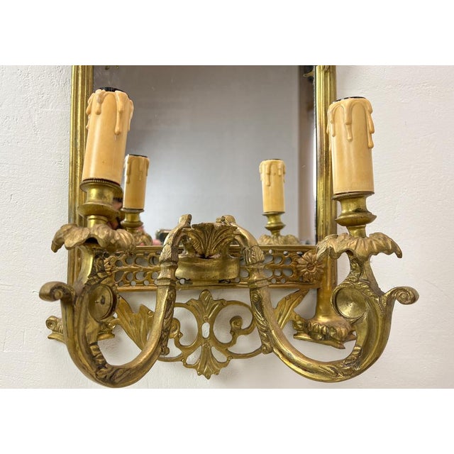 Louis XVI French Bronze Mirror with Sconces, 1890s For Sale - Image 9 of 16