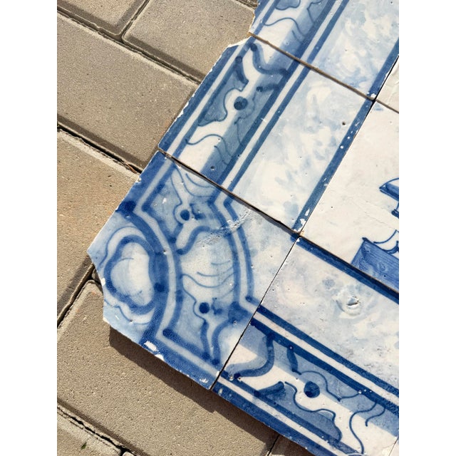 Ceramic Antique 18th Century Portuguese Baroque Blue & White Fruit Basket Tile Panel For Sale - Image 7 of 14