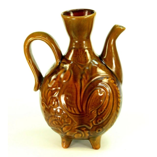Mid-Century Water Jug Red Ware Earthenware Majolica Rooster Studio Pottery Ewer For Sale - Image 13 of 13