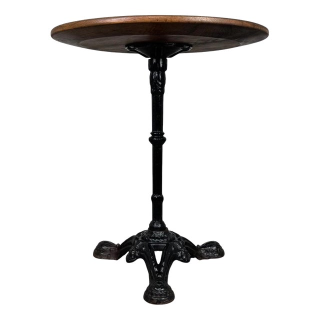 Vintage 20th Century Cast Iron Side Table with Oak Top For Sale