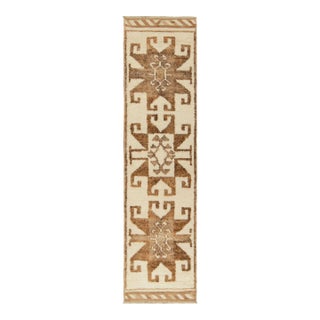 Vintage Tribal Runner in Beige-Brown Geometric Pattern, Medallion Style For Sale