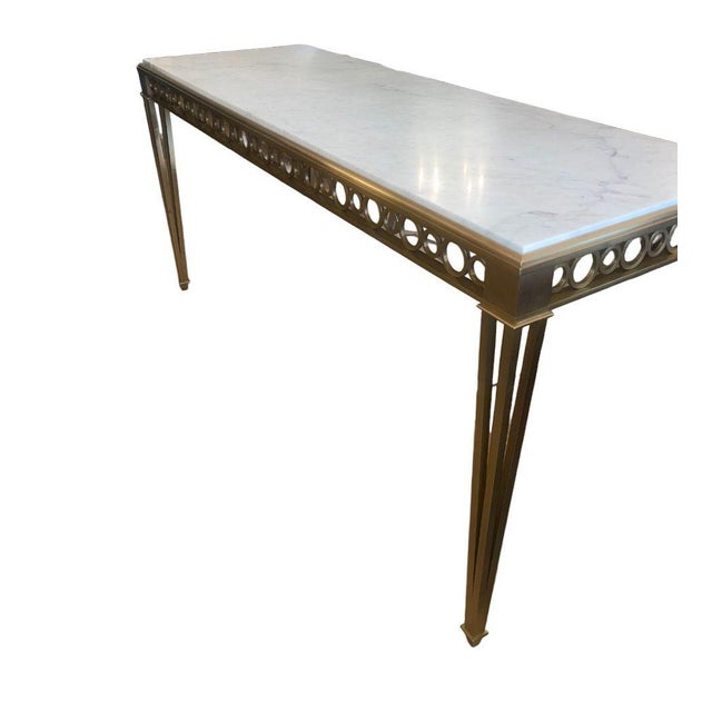 1960s Attributed to Paul M. Jones Neoclassical Style Bronze & White Marble Console Table, Usa, 1960s For Sale - Image 9 of 10