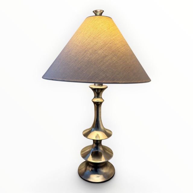 Contemporary Modern Silver Sculptural Table Lamps- A Pair For Sale - Image 3 of 6