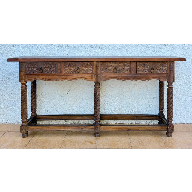 Baroque Early 20th Century Spanish Baroque Style Hardwood Console Table, 1930s For Sale - Image 3 of 12