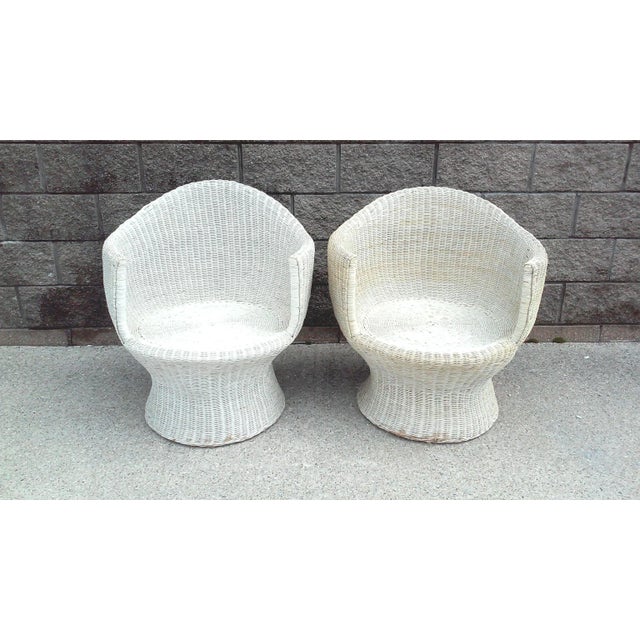 Mid-Century Modern Mid-Century Natural Wicker Pod Chairs - Pair For Sale - Image 3 of 7