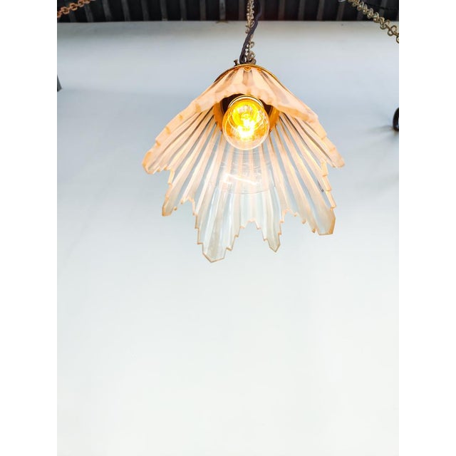 Art Deco Modernist Conical Etched and Clear Pendant Lights, 1890s For Sale - Image 6 of 8