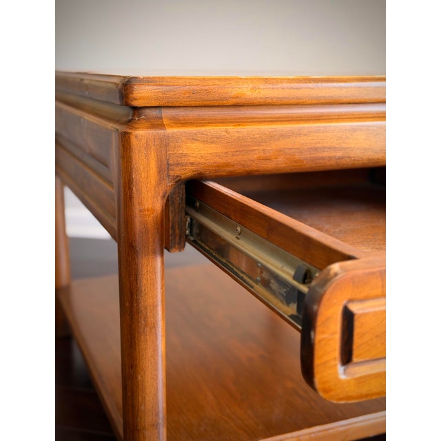 Midcentury Modern MCM Vintage Asian Modern Teak Finish End Table Side Table Nightstand With Drawer in the Style of Mastercraft & Century Furniture For Sale - Image 9 of 12