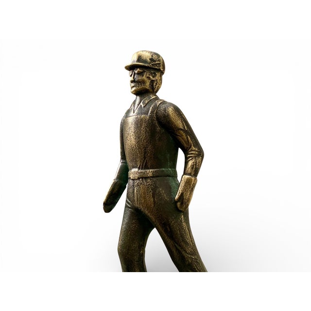 Metal Mid-Century Bronze Industrial Worker Sculpture, 1960s For Sale - Image 7 of 14