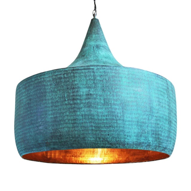 Industrial Copper Hammered Hat Pendant Light XL For Sale - Image 3 of 5