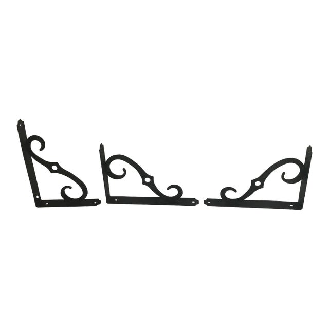 Vintage Black Metal Corner Brackets - Set of 3 For Sale