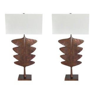 Arteriors Modern Tall Aged Copper Sculptural Table Lamps For Sale