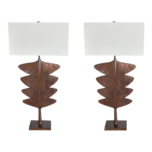 Arteriors Modern Tall Aged Copper Sculptural Table Lamps For Sale