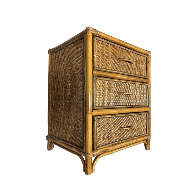 19th Century Aesthetic Movement Rattan & Woven Wicker Three Drawer Nightstand For Sale - Image 11 of 11
