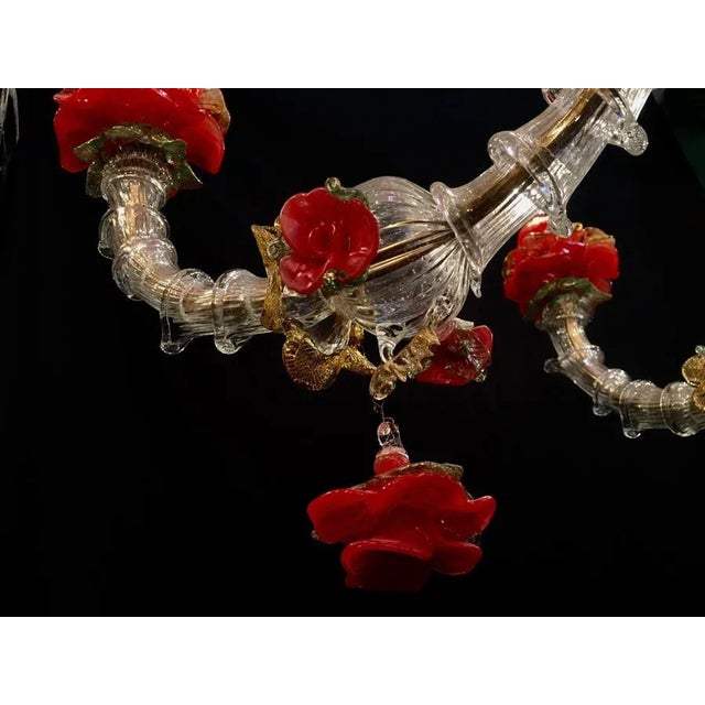 Red and Gold Murano Glass Chandelier, 1980s For Sale - Image 10 of 15