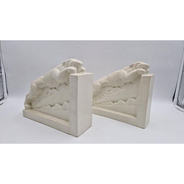 Ceramic Art Deco Bookends Depicting Panthers in Craquele Ceramic by Charles Lemanceau for Saint Clement, France, 1940s, Set of 2 For Sale - Image 7 of 11
