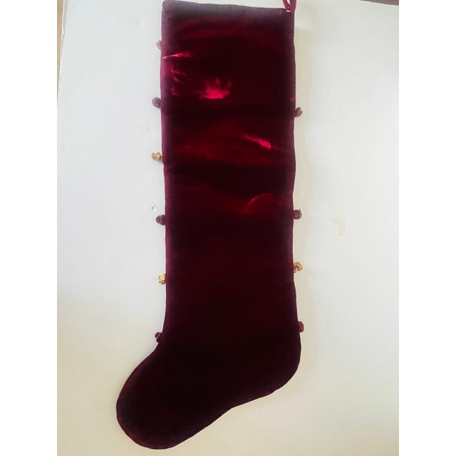 Shabby Chic 1970s Extra Large Velvet Brocade Christmas Stocking With Pockets For Sale - Image 3 of 6