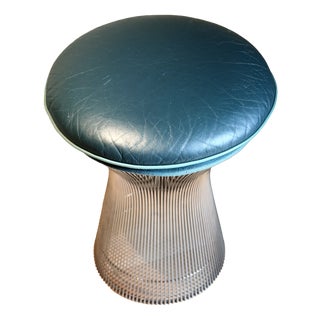 Silver Stool in Rolex Green Leather by Warren Platner for Knoll, 1960s For Sale
