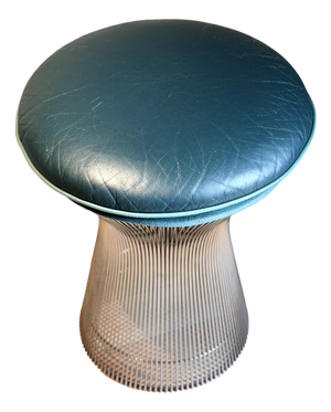 Silver Stool in Rolex Green Leather by Warren Platner for Knoll, 1960s