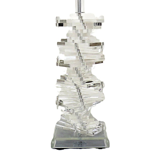 Mid-Century Modern Pair of Karl Springer Style Lucite Table Lamps Spiral Staircase Helix For Sale - Image 3 of 6