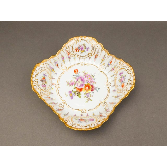 Mid 20th Century Antique Dresden Germany Franziska Hirsch Scalloped Floral Porcelain Serving Bowl For Sale - Image 5 of 9