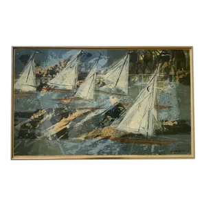 Howard Bradford "Regatta's Return," 1955, Mid Century Modern Abstract Serigraph, Signed, Framed