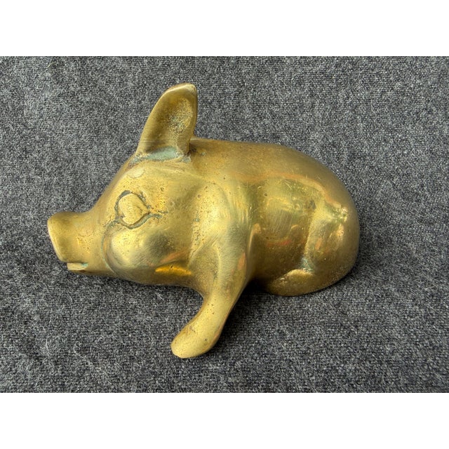 Vintage Solid Brass Lounging Pig Figure For Sale - Image 4 of 15