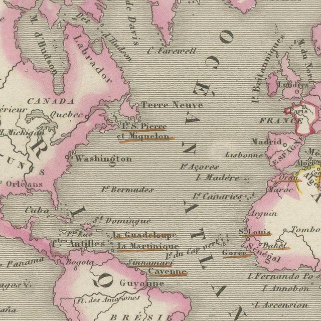 Antique World Map of the French Colonies in Four Continents, 1860 For Sale - Image 6 of 12