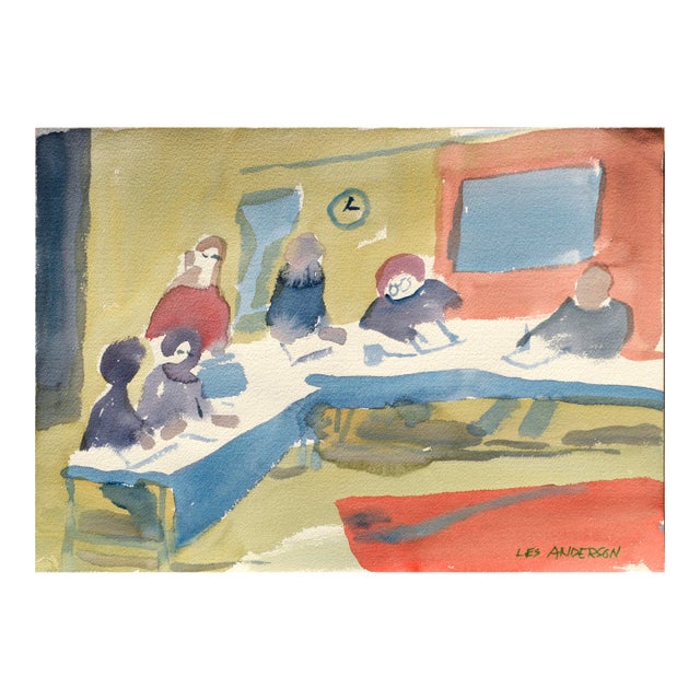 Vintage Classroom Figurative by Les Anderson For Sale