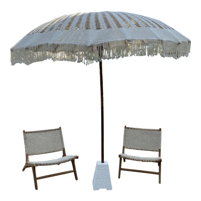 Macrame Umbrella & Chairs - Set of 3 For Sale