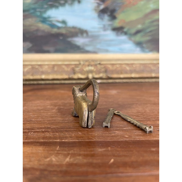 Antique Likely Brass Figural Dog Puzzle Lock With Original Keys, Early 20th Century For Sale In Seattle - Image 6 of 11