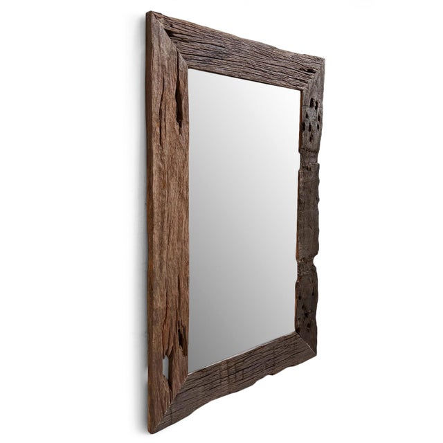 Rustic Rustic Vintage Railway Wood Wall Mirror For Sale - Image 3 of 5