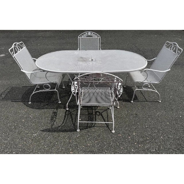 American 1970s Beautiful Wrought Iron Woodard Patio Set Table & 4 Chairs, Attributed For Sale - Image 3 of 12