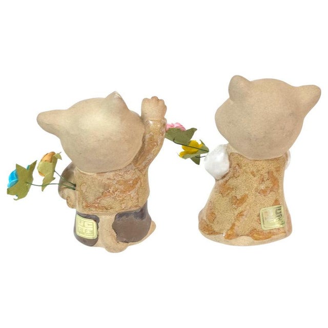 Vintage Uctci Japan Cat Flower Holders - A Pair For Sale - Image 4 of 11