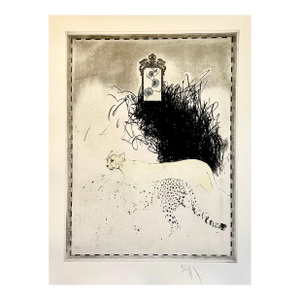 Donald Saff Large Donald Saff Surrealist Pop Art Aquatint Etching Leopard Cheetah Big Cats c.1980