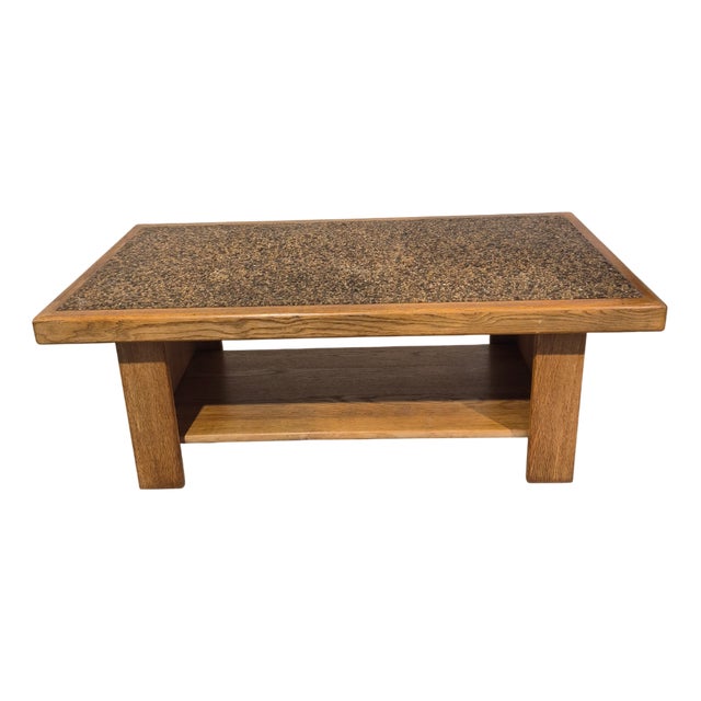 Japandi Style Oak and Pebble Coffee Table, 1980s For Sale