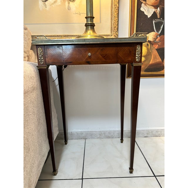 Wood Antique 1890's Boin-Taburet Louis XVI Marquetry Salon Table Napoleon III France For Sale - Image 7 of 17
