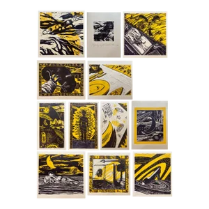 Original Linocut Prints by Ellen Sollod (1989 Book Bound), Set of 12