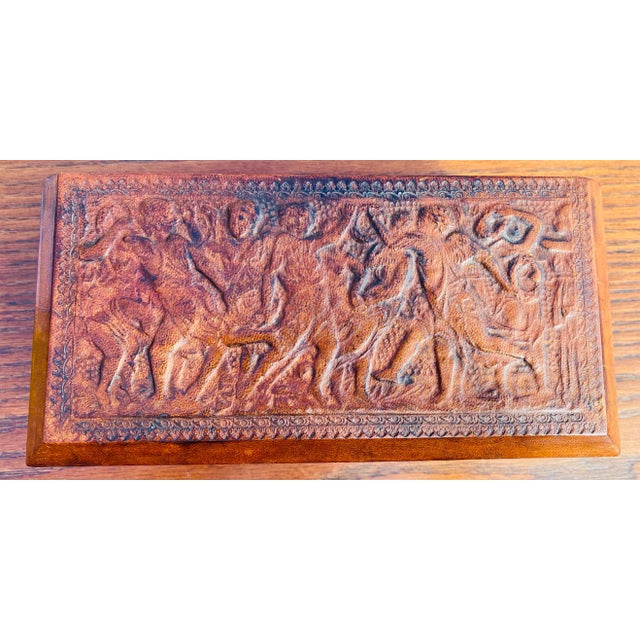Handsome Vintage Tooled Leather Neopclassical Dresser Box For Sale - Image 4 of 11
