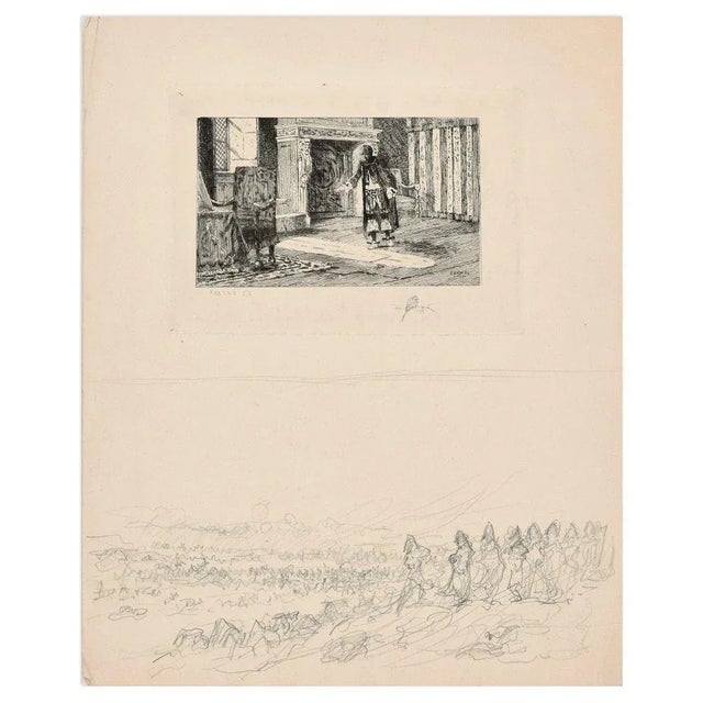 Image dimensions: 12 x 15 cm. Interior Scene is an original artwork realized by Charles Kratke in the XIX Century....