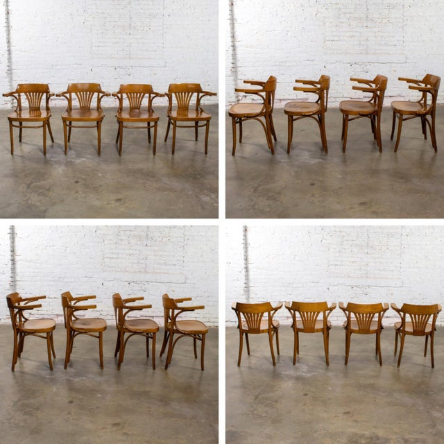 Late 20th Century Late 19th Century Bauhaus Beech Bentwood Thonet Style Fan Back Captains Armchairs Set of 4 For Sale - Image 5 of 18