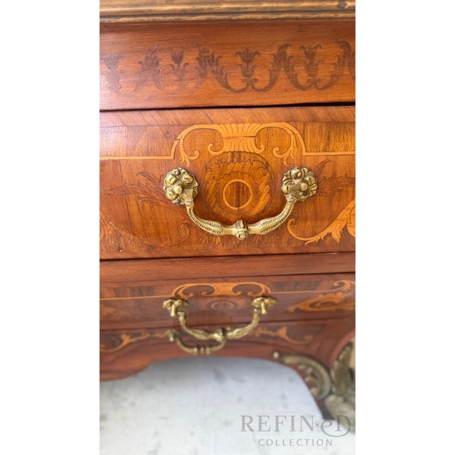 Late 19th Century French-Style Inlaid Bombe Commode With Gilt Bronze Mounts For Sale - Image 13 of 16