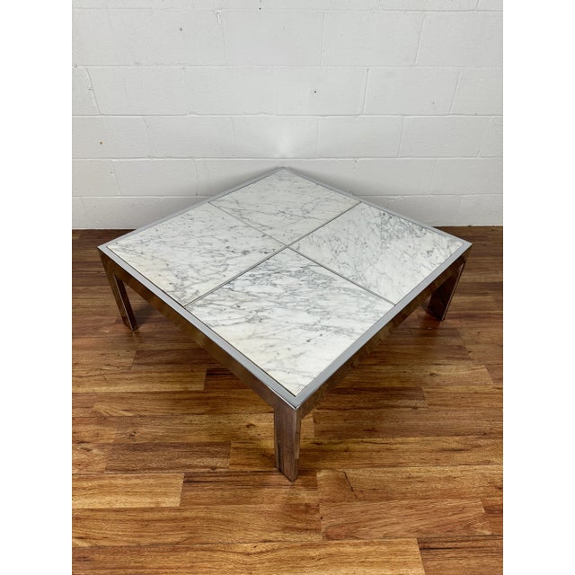 1970s Chrome & White Modern Marble Coffee Table Attributed to the Pace Collection For Sale - Image 4 of 12