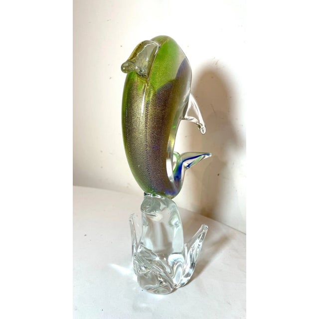 Vintage Hand Blown Murano Italian Art Studio Glass Dolphin Sculpture Statue Gold For Sale - Image 9 of 10