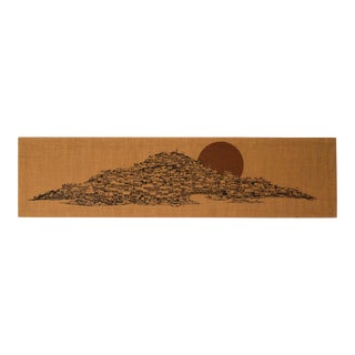 Vintage 1970s Screen-Printed Burlap Cityscape Textile Art Wall Hanging For Sale