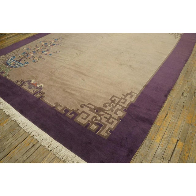 1920s 1920s Tan Sand Chinoiserie Antique Chinese Art Deco Carpet 9'3'' X 11'8' Wool Knotted Rug For Sale - Image 5 of 9